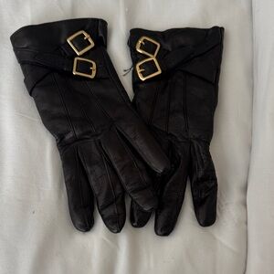 Black Leather Gloves with Gold Buckles with Cashmere lining
